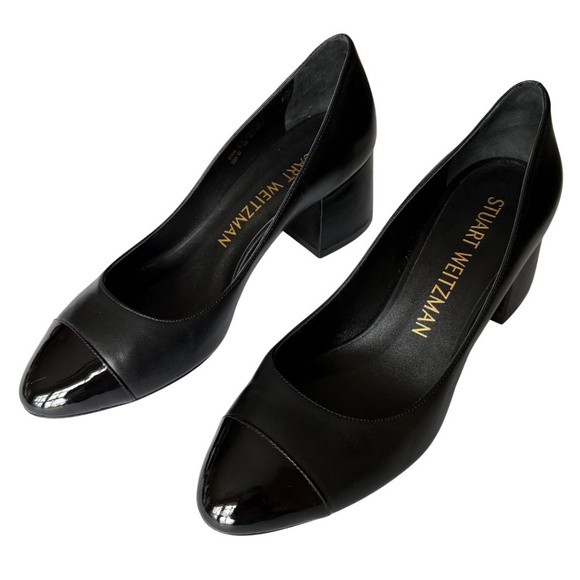 Stuart Weitzman Flareblock 60 Black Nappa Patent Pump Size 10 Includes Box - Picture 2 of 10